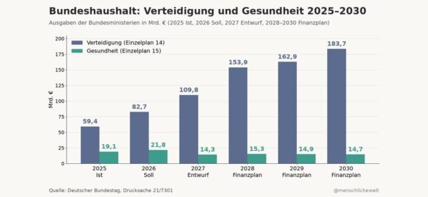 Bundeshaushalt: Verteidigung und Gesundheit 2025–2030